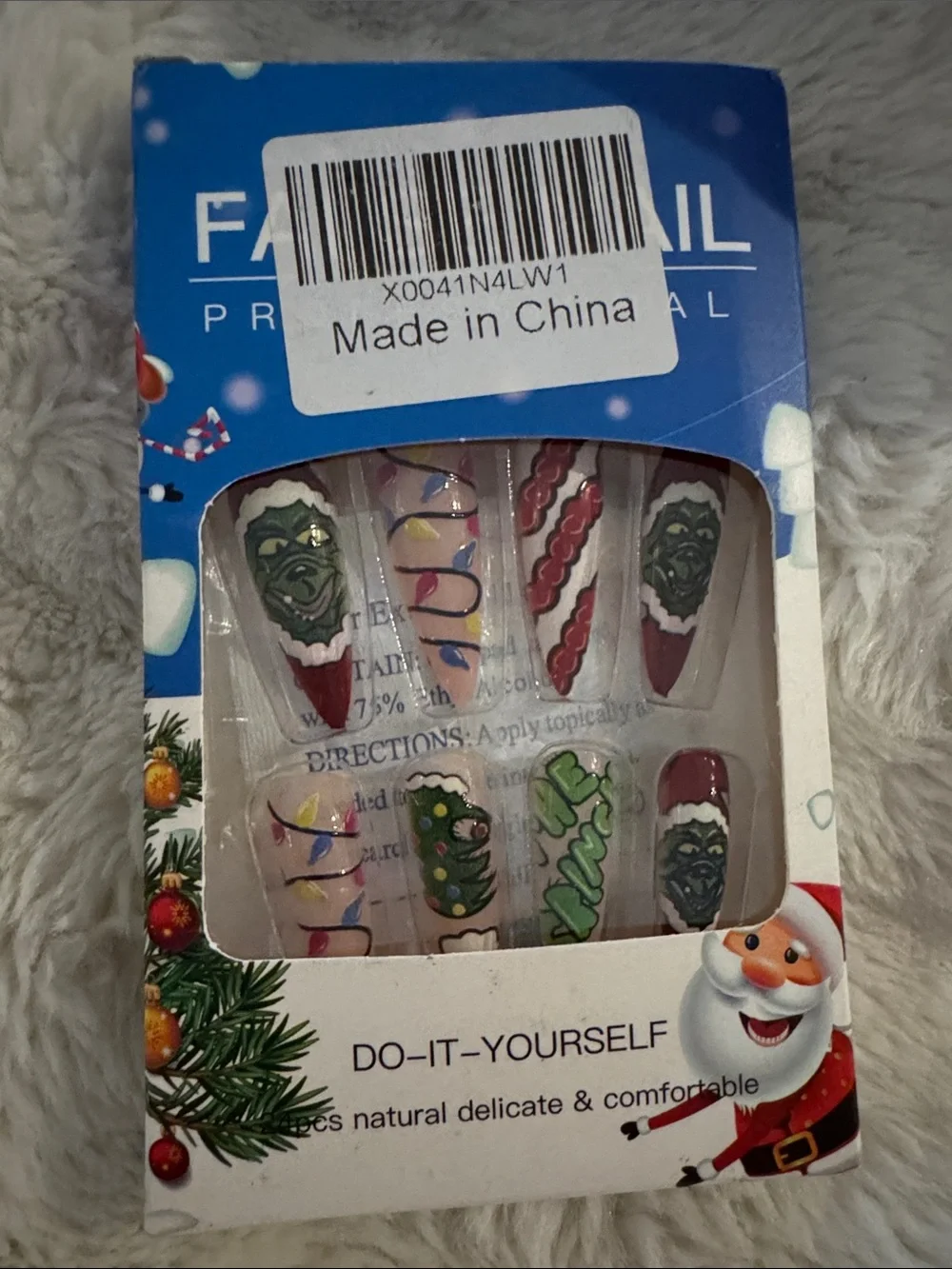 Grinch Christmas Press-On Nails Lights Candy Cane Long Square Holiday AC107